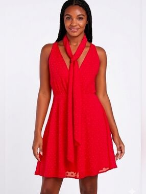NWT Akira Vibrant Red Swiss Dot Mini Dress
